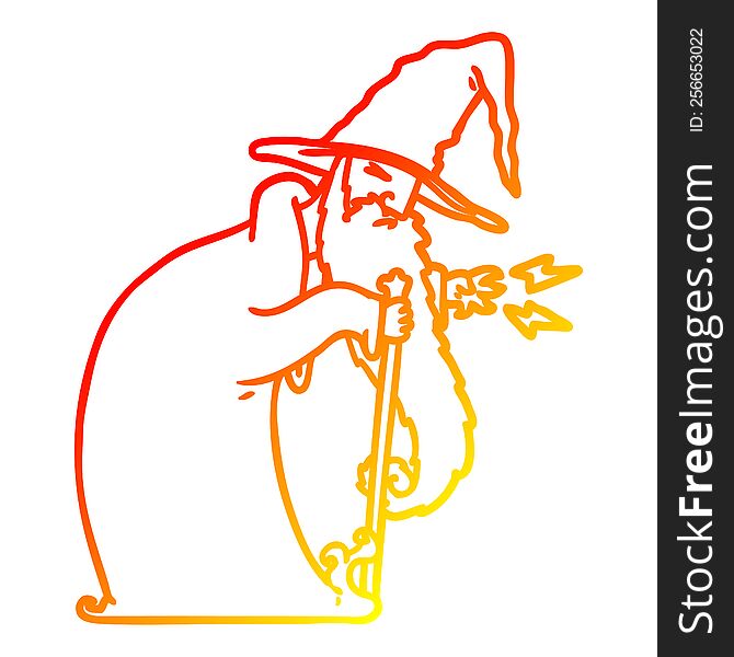 warm gradient line drawing of a cartoon wizard
