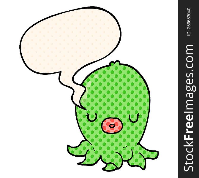 Cartoon Octopus And Speech Bubble In Comic Book Style