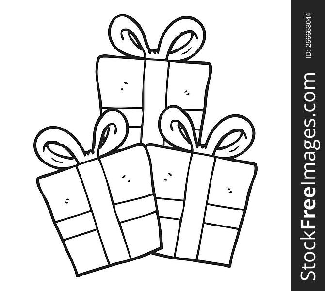 black and white cartoon christmas gifts