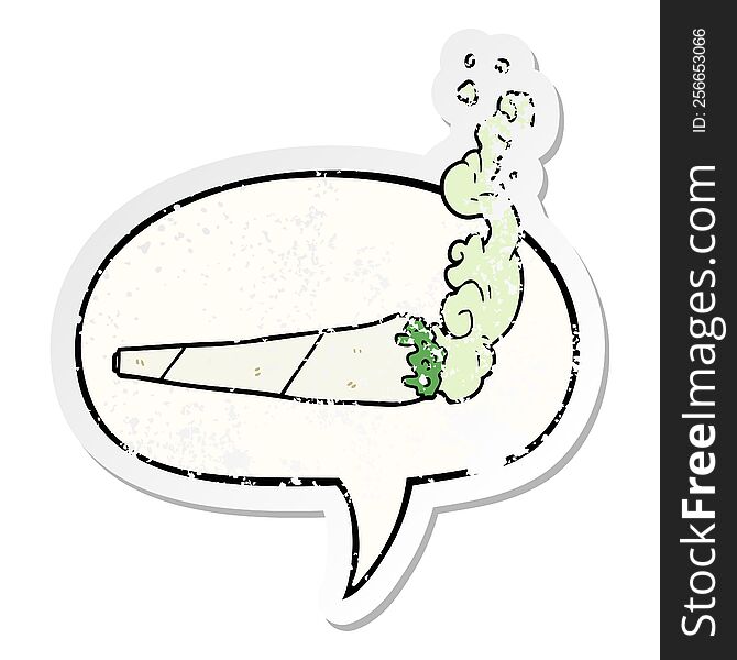 Cartoon Marijuiana Joint And Speech Bubble Distressed Sticker