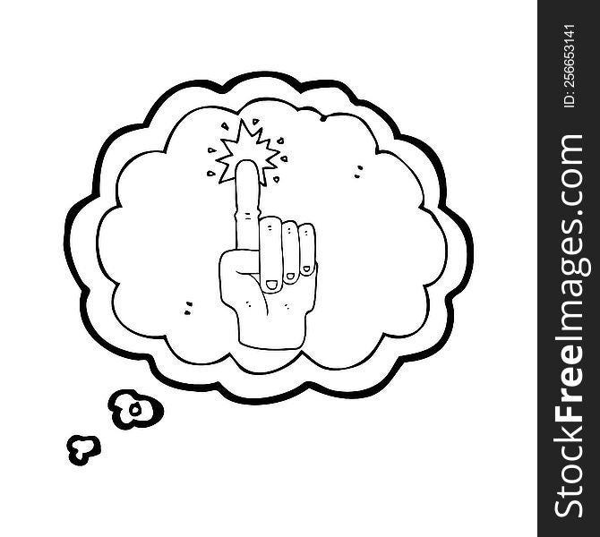 freehand drawn thought bubble cartoon pointing hand