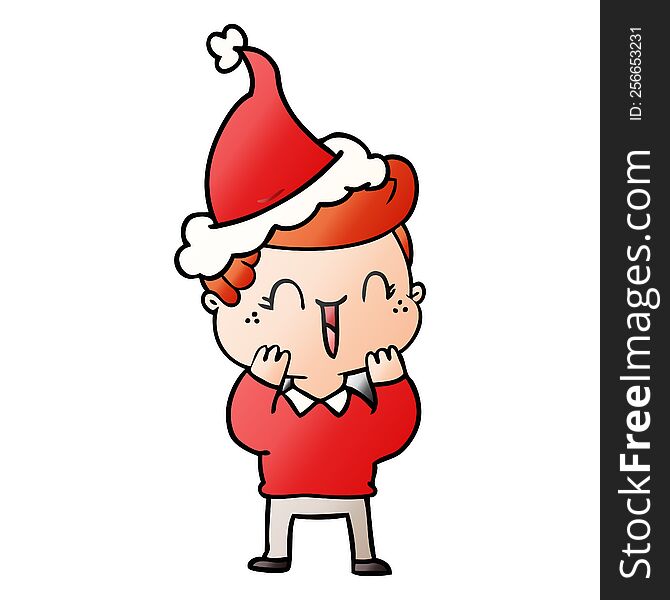 Gradient Cartoon Of A Laughing Boy Wearing Santa Hat