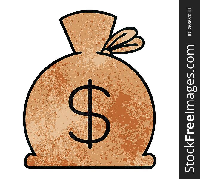 Retro Grunge Texture Cartoon Bag Of Money