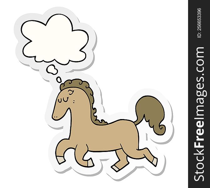 cartoon horse running with thought bubble as a printed sticker