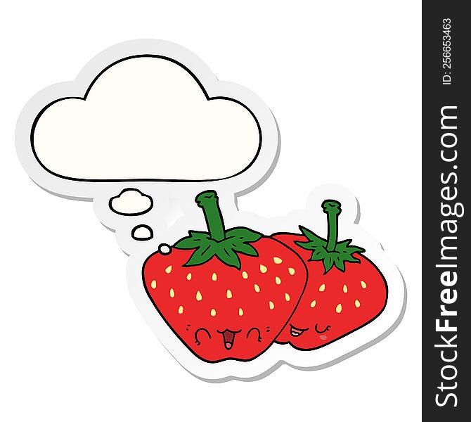 cartoon strawberries with thought bubble as a printed sticker