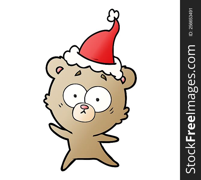 Anxious Bear Gradient Cartoon Of A Wearing Santa Hat