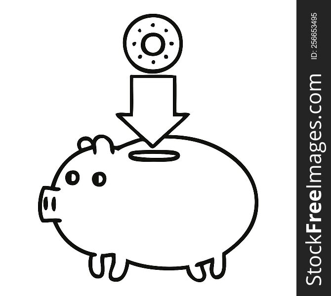 line drawing cartoon of a piggy bank