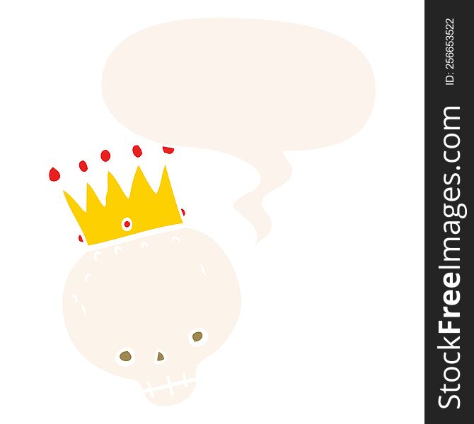 cartoon skull with crown with speech bubble in retro style. cartoon skull with crown with speech bubble in retro style