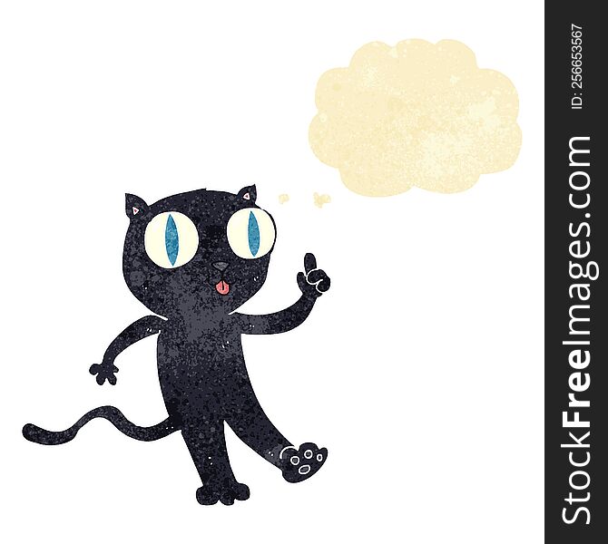 cartoon black  cat with idea with thought bubble