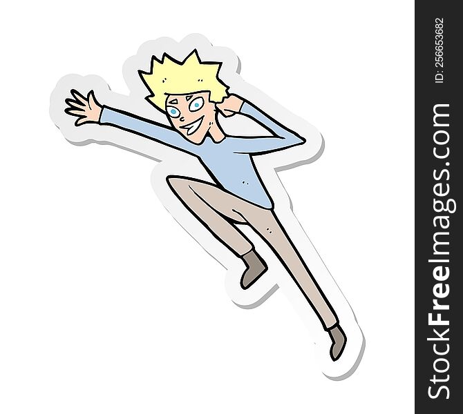 sticker of a cartoon jumping man