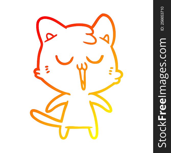 Warm Gradient Line Drawing Cartoon Cat Singing