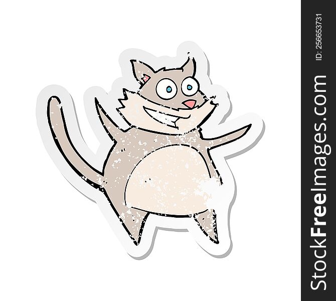 Retro Distressed Sticker Of A Funny Cartoon Cat