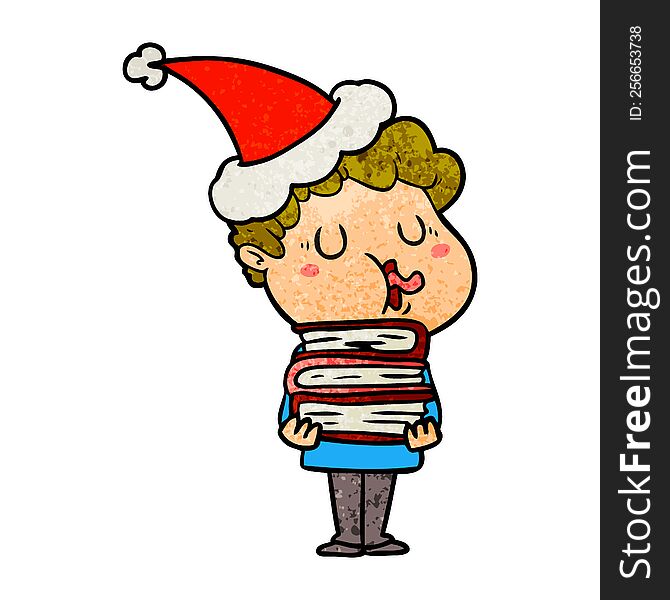 Textured Cartoon Of A Man Singing Wearing Santa Hat