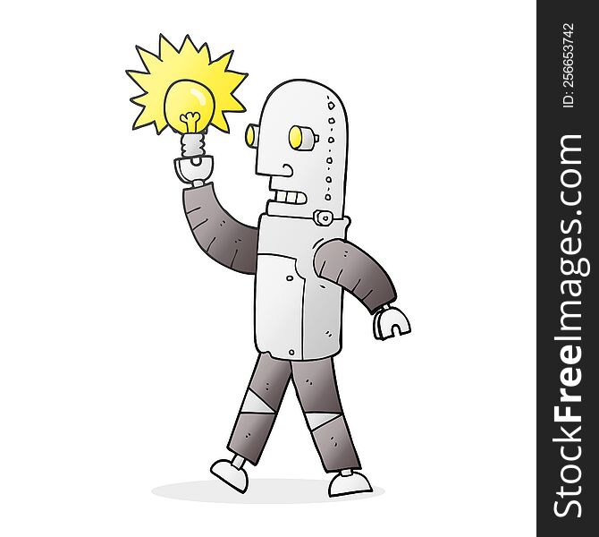 Cartoon Robot With Light Bulb