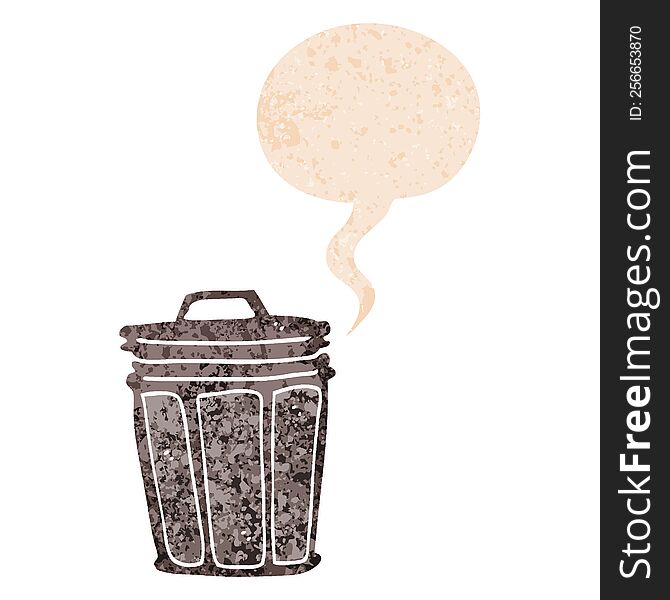 Cartoon Trash Can And Speech Bubble In Retro Textured Style