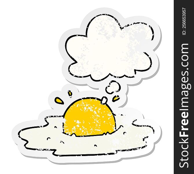 Cartoon Fried Egg And Thought Bubble As A Distressed Worn Sticker