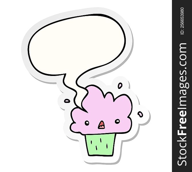 cartoon cupcake with speech bubble sticker. cartoon cupcake with speech bubble sticker