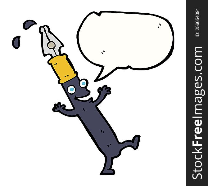Cartoon Pen Character With Speech Bubble