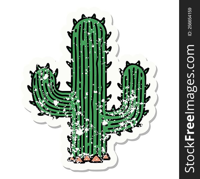 Traditional Distressed Sticker Tattoo Of A Cactus