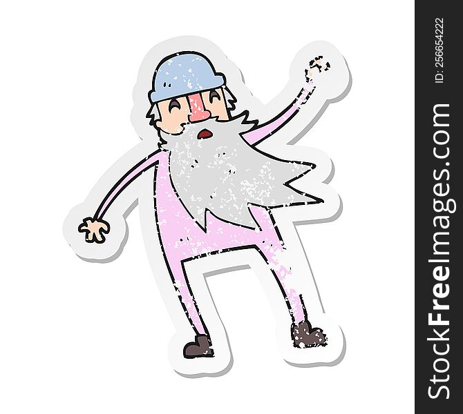 retro distressed sticker of a cartoon old man in thermal underwear