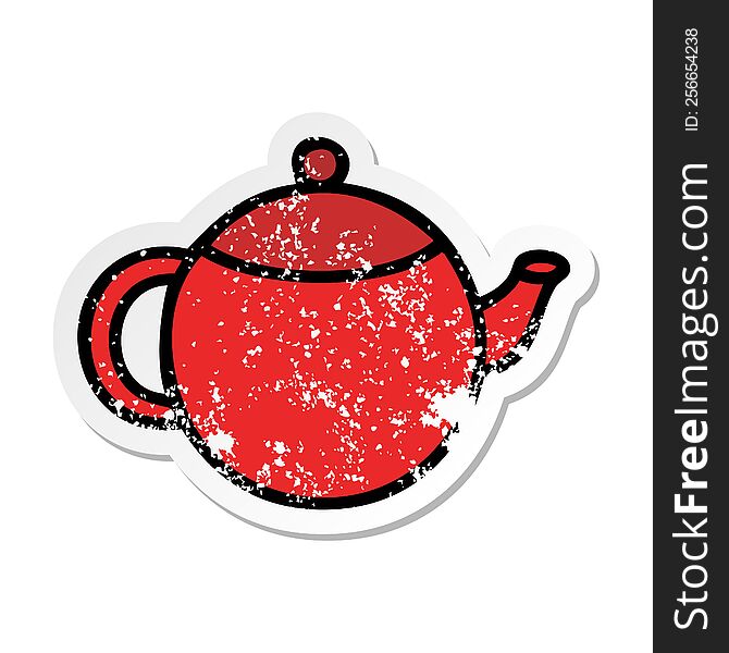distressed sticker of a cute cartoon red tea pot