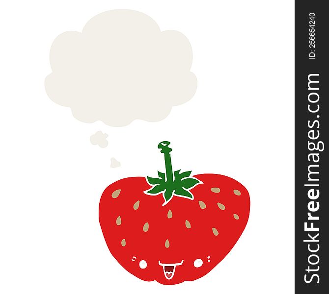 Cartoon Strawberry And Thought Bubble In Retro Style