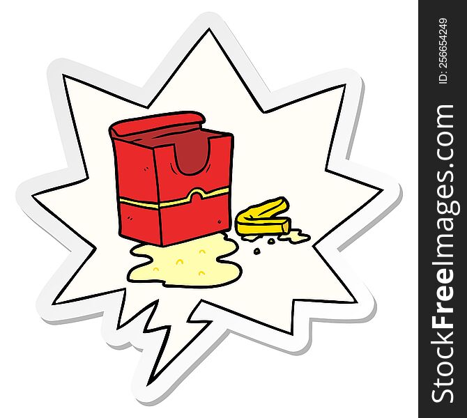 Cartoon Empty Box Of Fries And Speech Bubble Sticker