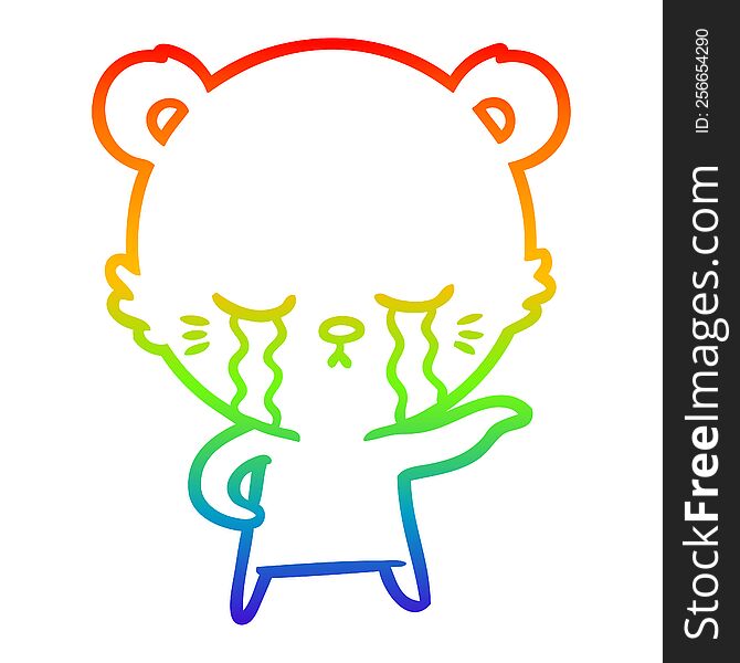 rainbow gradient line drawing crying cartoon polarbear