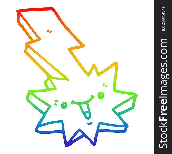 rainbow gradient line drawing of a cartoon lightning strike