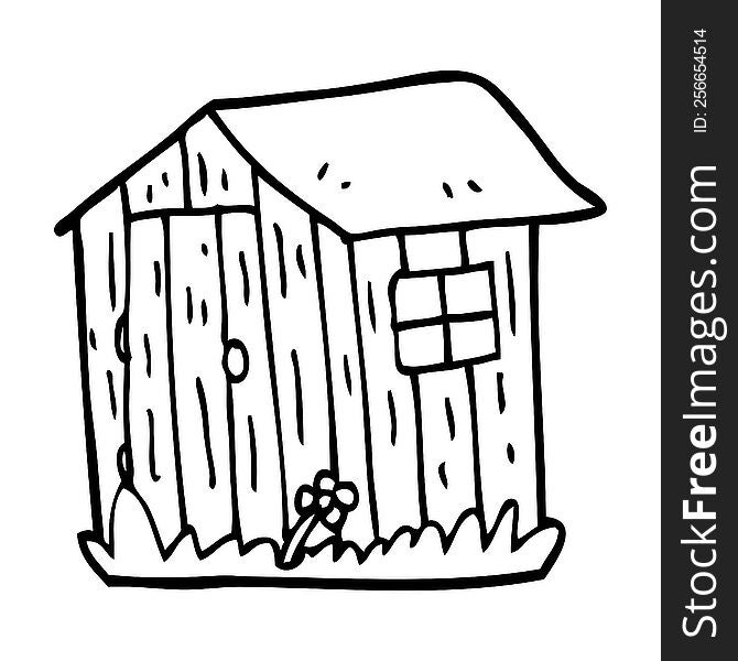 line drawing cartoon wooden shed