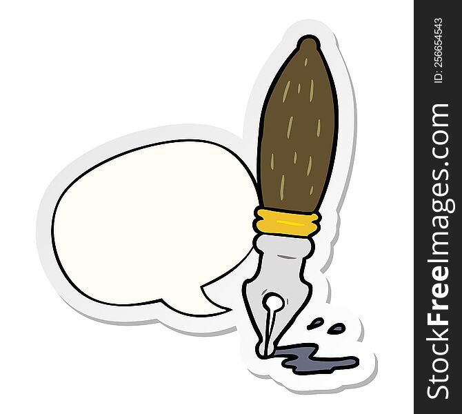 Cartoon Traditional Fountain Pen And Speech Bubble Sticker