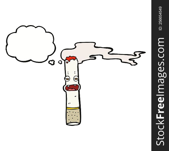 cartoon cigarette character with thought bubble