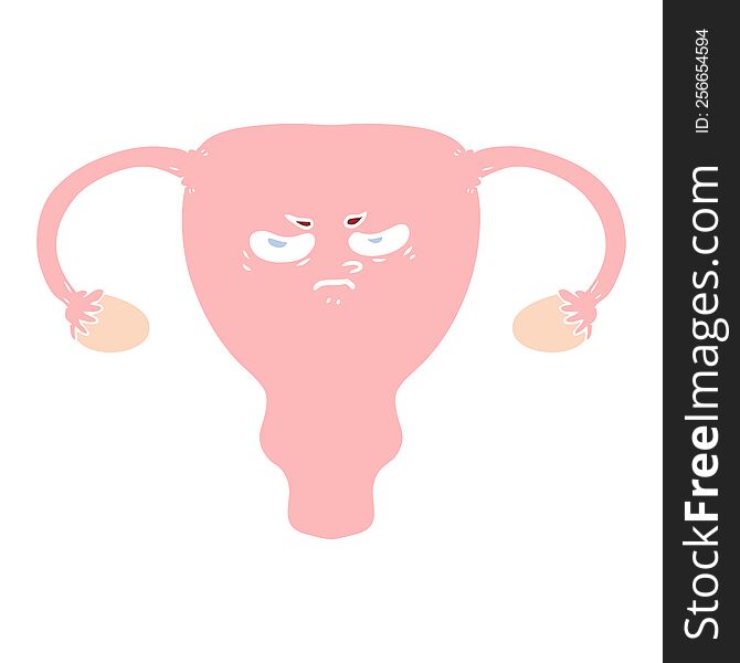 Flat Color Style Cartoon Angry Uterus