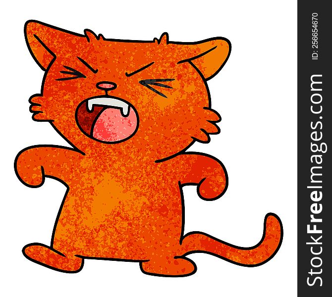 hand drawn textured cartoon doodle of a screeching cat