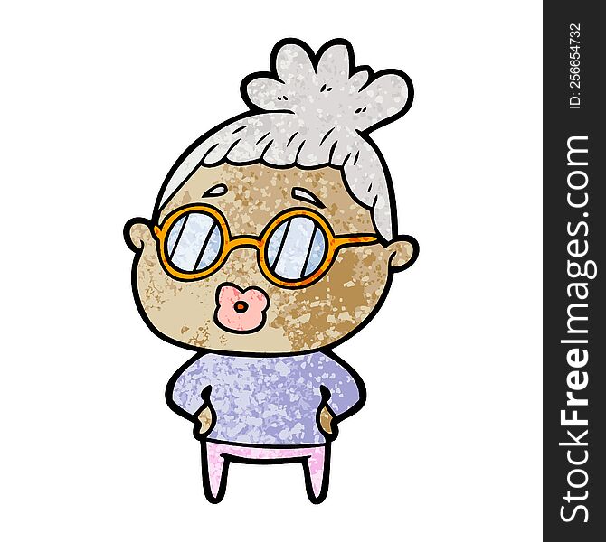 cartoon librarian woman wearing spectacles. cartoon librarian woman wearing spectacles