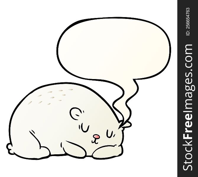 Cartoon Sleepy Polar Bear And Speech Bubble In Smooth Gradient Style