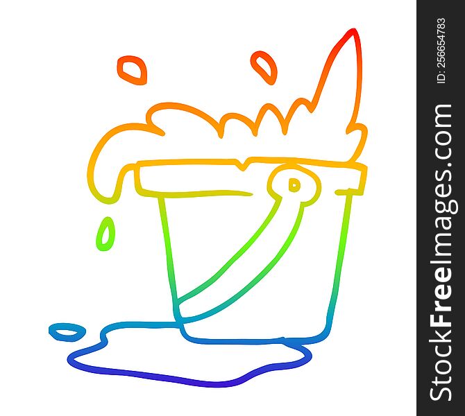 rainbow gradient line drawing of a cartoon bucket of water