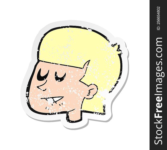 retro distressed sticker of a cartoon man biting lip