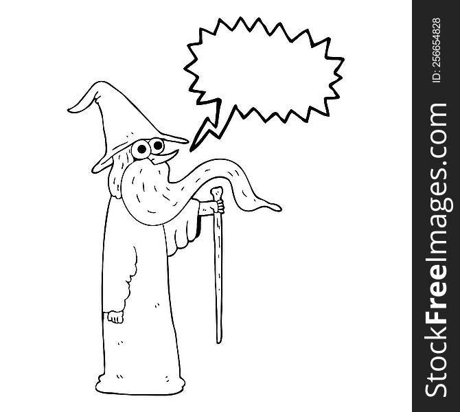 freehand drawn speech bubble cartoon wizard