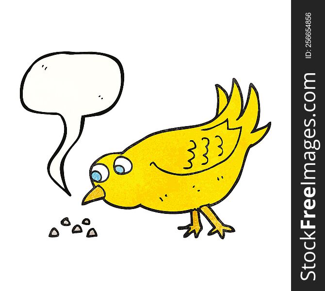 freehand speech bubble textured cartoon bird pecking seeds
