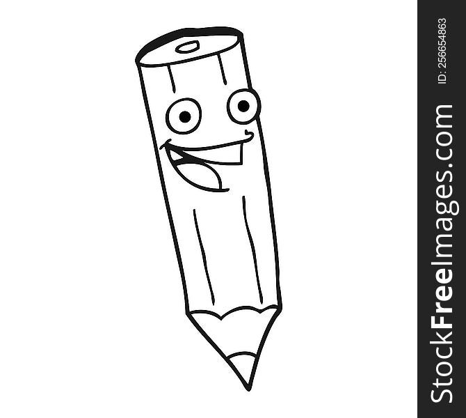 happy freehand drawn black and white cartoon pencil. happy freehand drawn black and white cartoon pencil