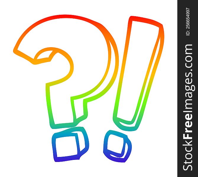 rainbow gradient line drawing of a cartoon question mark and exclamation mark