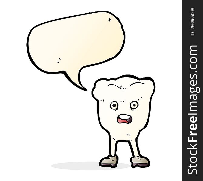 Cartoon Tooth Looking Afraid With Speech Bubble