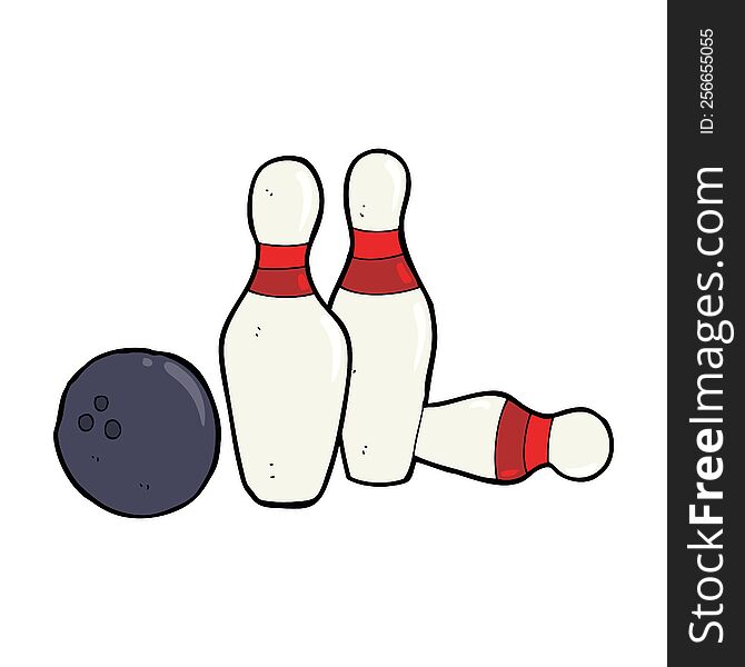 cartoon bowling ball and skittles