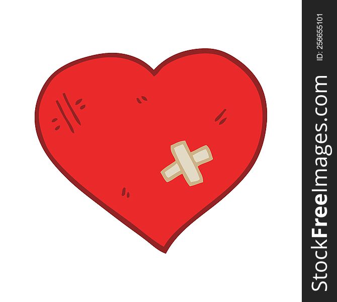 flat color style cartoon love heart with sticking plaster