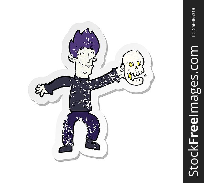 Retro Distressed Sticker Of A Cartoon Spooky Vampire