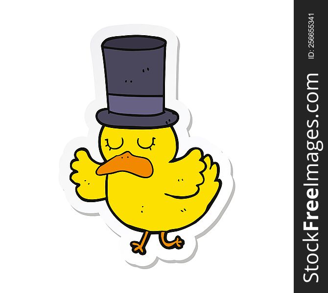 sticker of a cartoon duck wearing top hat