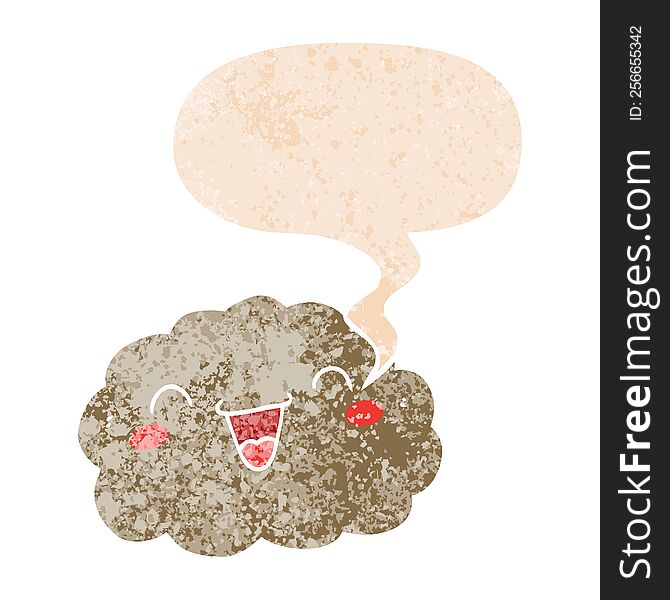 Happy Cartoon Cloud And Speech Bubble In Retro Textured Style