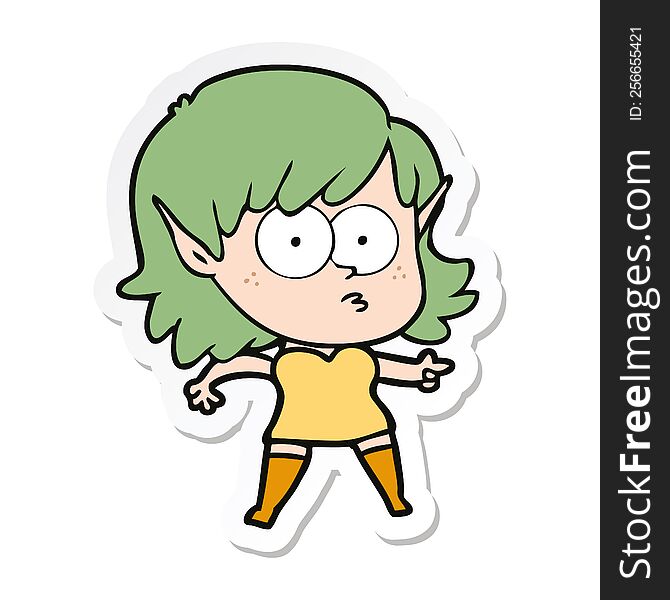 sticker of a cartoon shocked elf girl