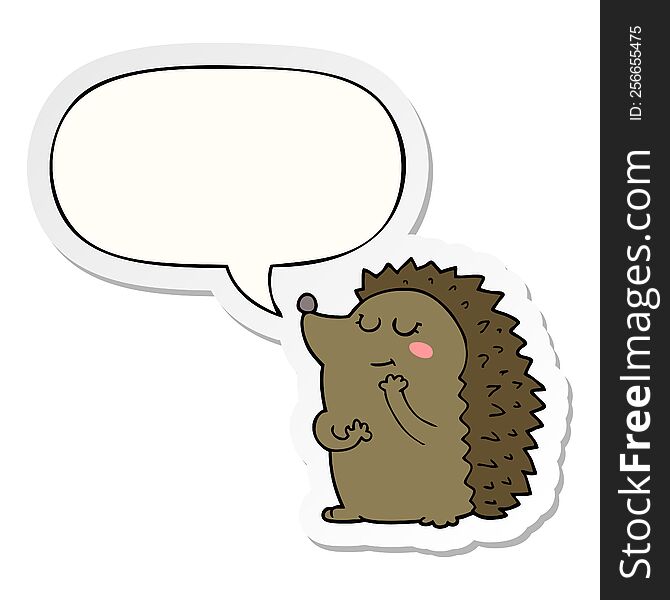 Cute Cartoon Hedgehog And Speech Bubble Sticker